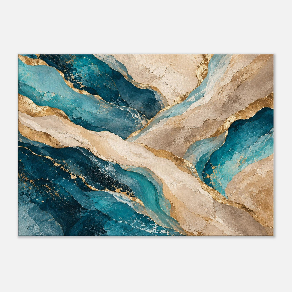 Blue & Terracotta – abstraktes Leinwandbild mit Goldakzenten