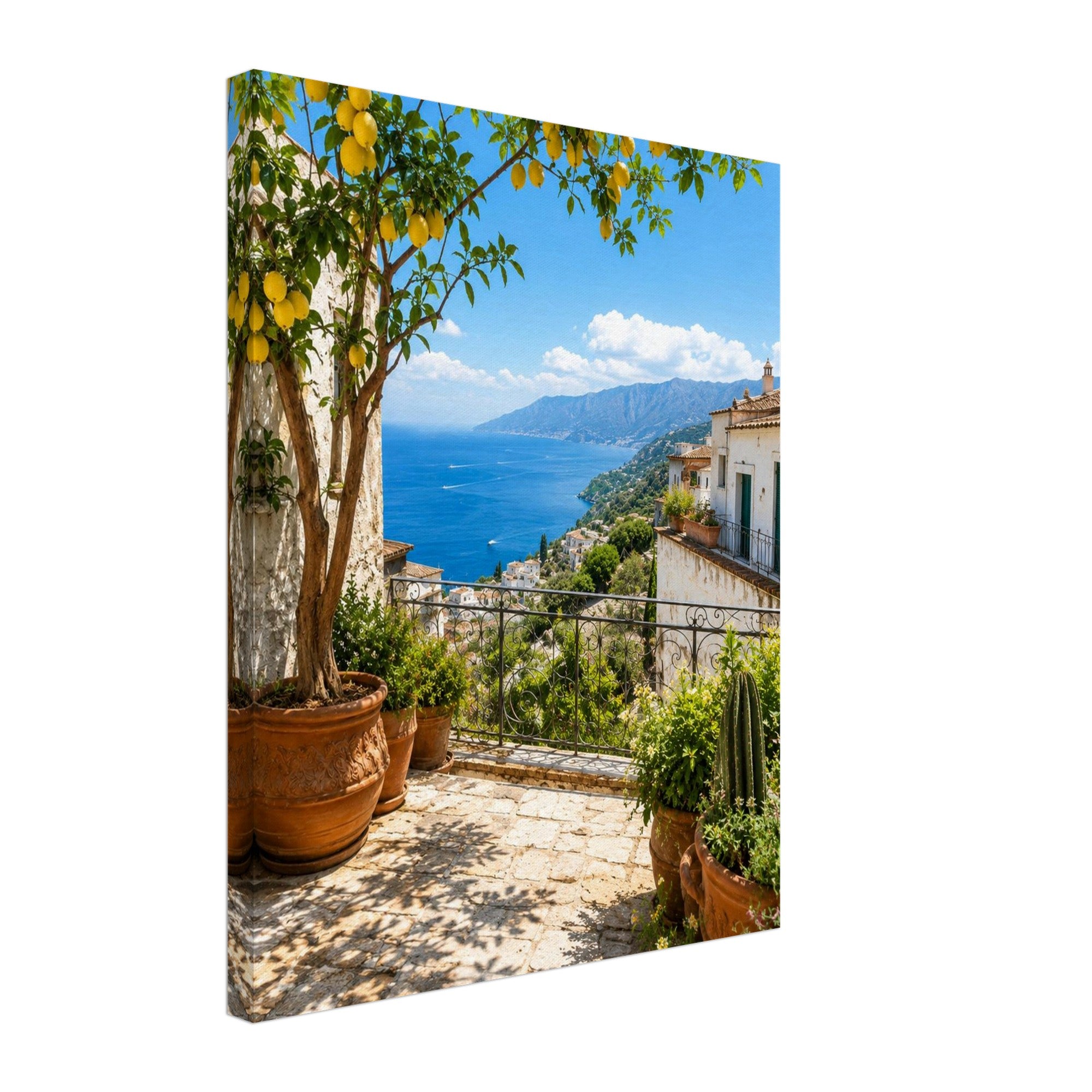 Zitronenbaum mit Meerblick – mediterranes Leinwandbild von Motivhafen