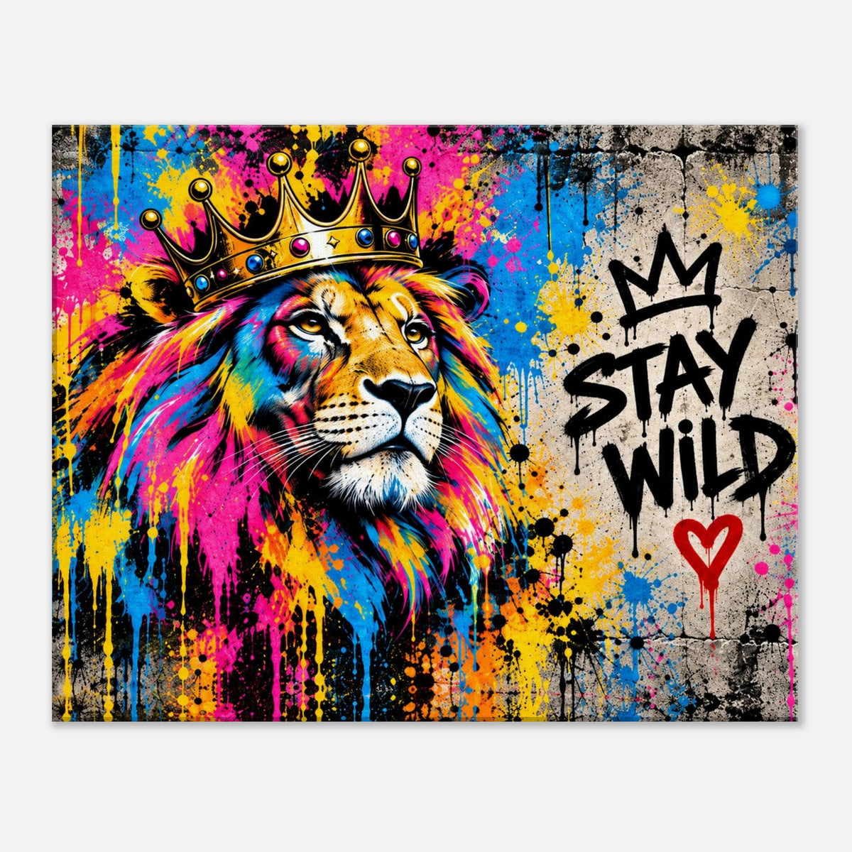 Bunter Löwe Stay Wild Leinwand – Produktansicht 6
