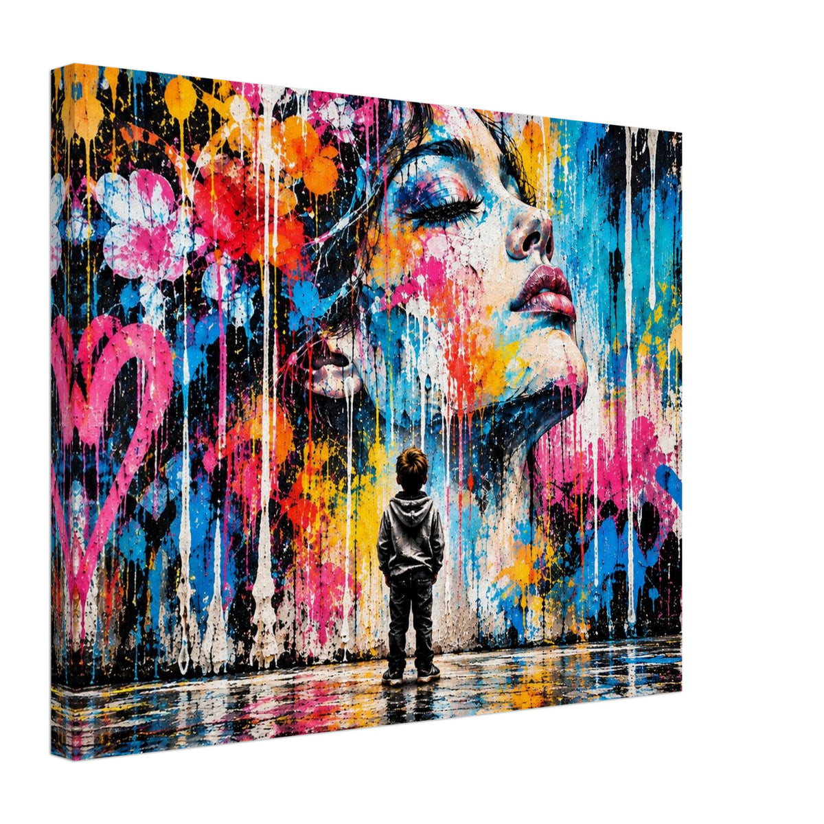 Street-Art Leinwandbild mit Kind und Frauenporträt – Produktansicht 6