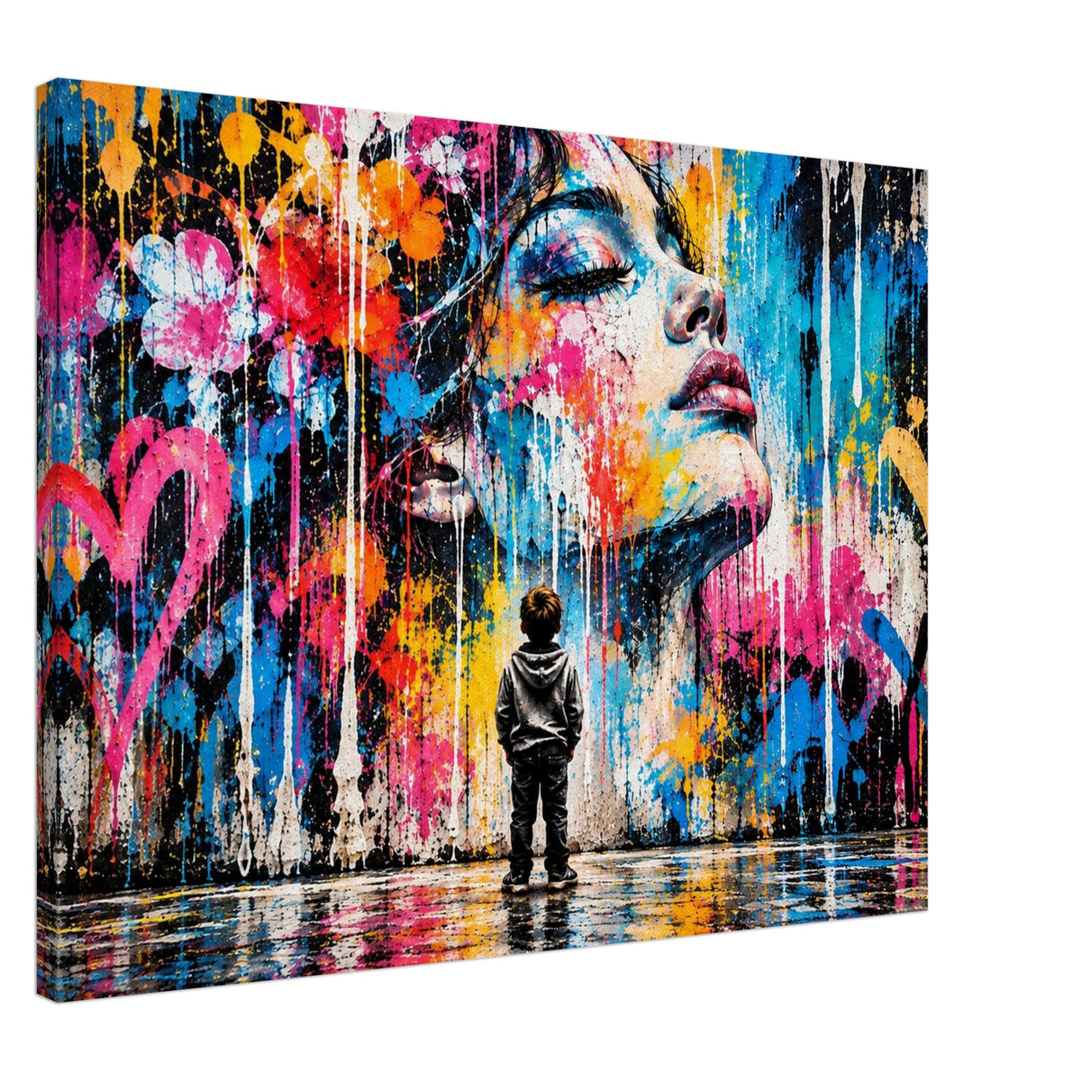 Street-Art Leinwandbild mit Kind und Frauenporträt – Produktansicht 2