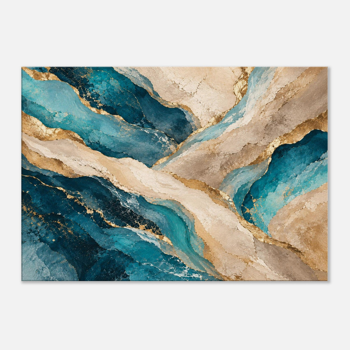 Blue & Terracotta – abstraktes Leinwandbild mit Goldakzenten