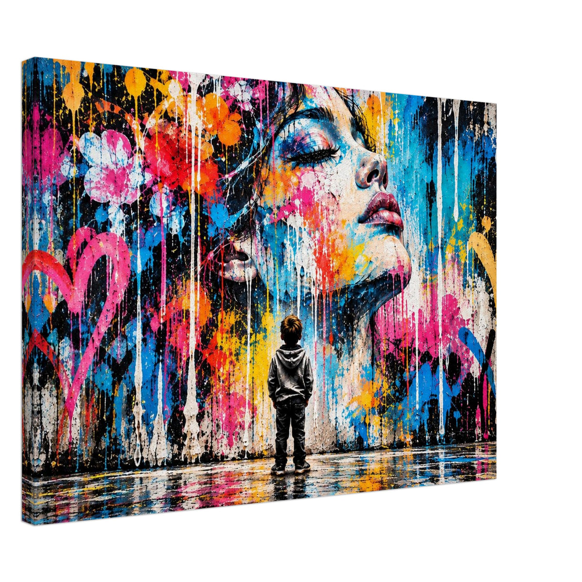 Street-Art Leinwandbild mit Kind und Frauenporträt – Produktansicht 4