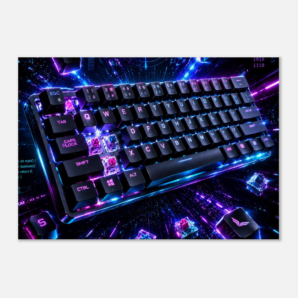 RGB-Tastatur mit WASD – Neon-Gaming-Leinwandbild, Produktansicht 1