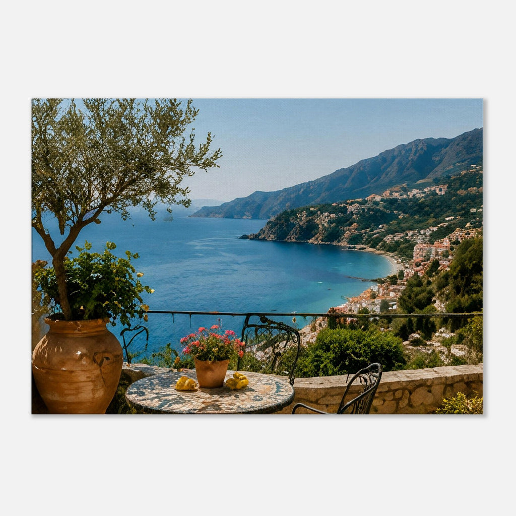 Olivenbaum-Terrasse mit Meerblick – mediterranes Leinwandbild von Motivhafen