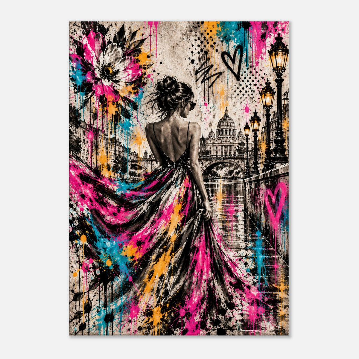 Street-Art Frau in Rom – farbenfrohes Leinwandbild
