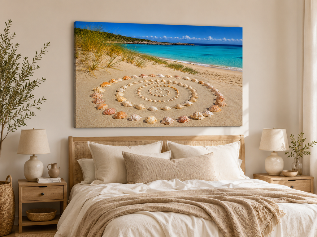 Muschelspirale am Strand – maritimes Leinwandbild, Produktansicht 5