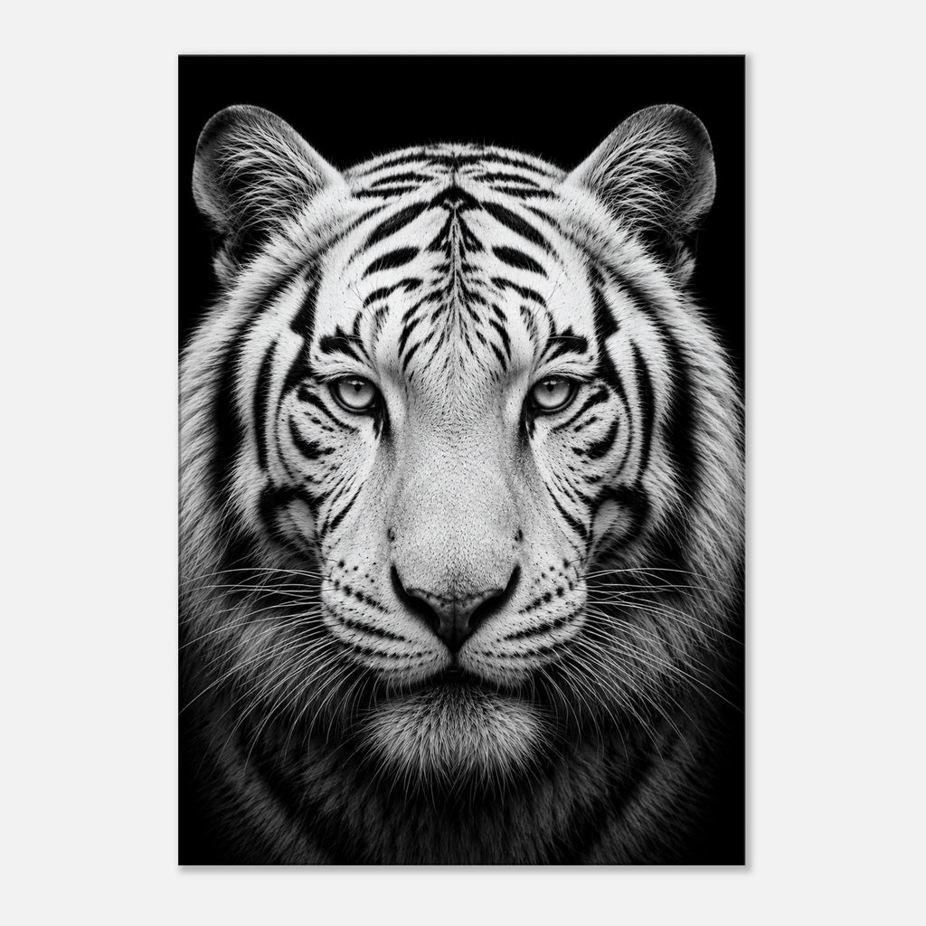 Weißer Tiger: Frontalporträt – Schwarz-Weiß-Leinwandbild, Produktansicht 1