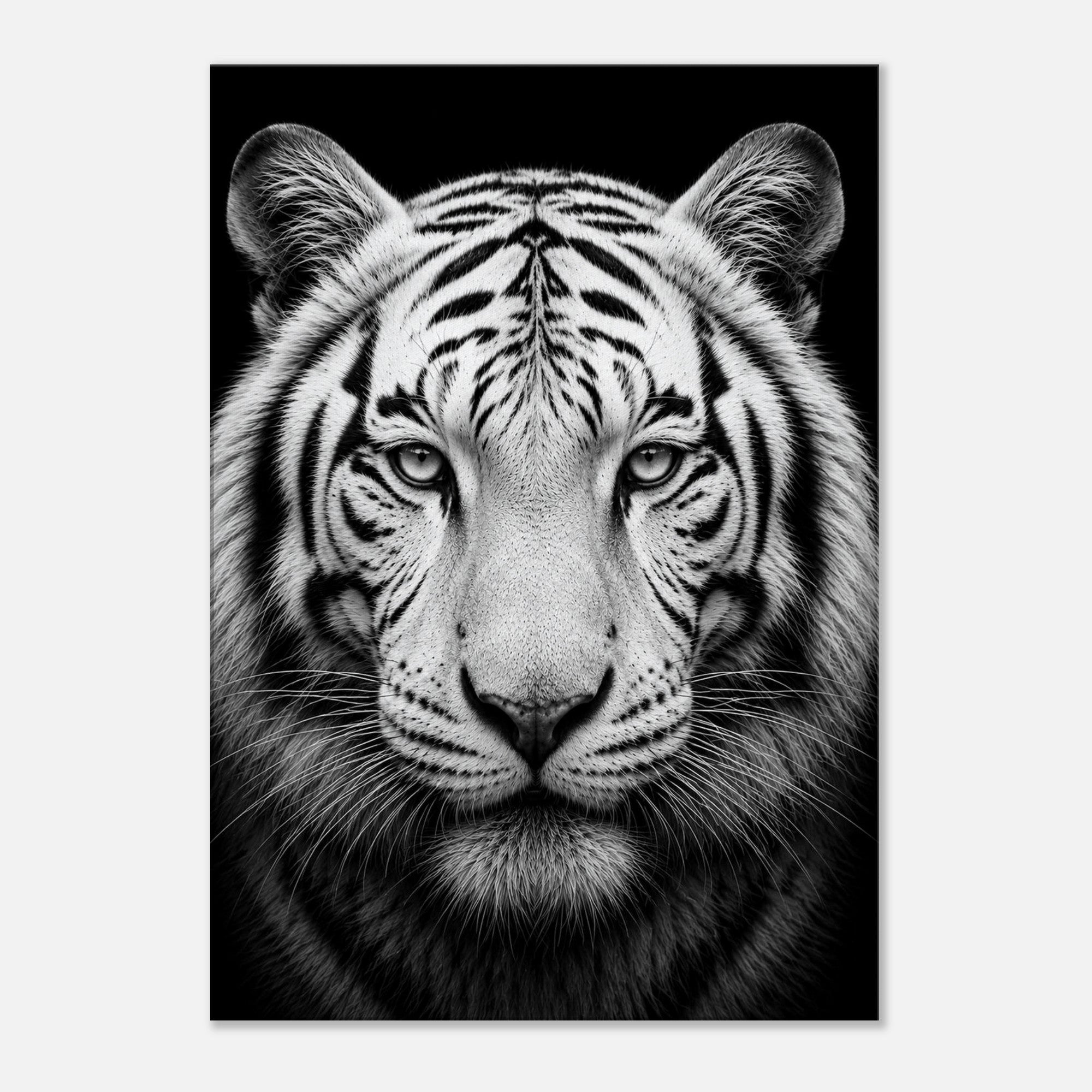 Weißer Tiger: Frontalporträt – Schwarz-Weiß-Leinwandbild, Produktansicht 1