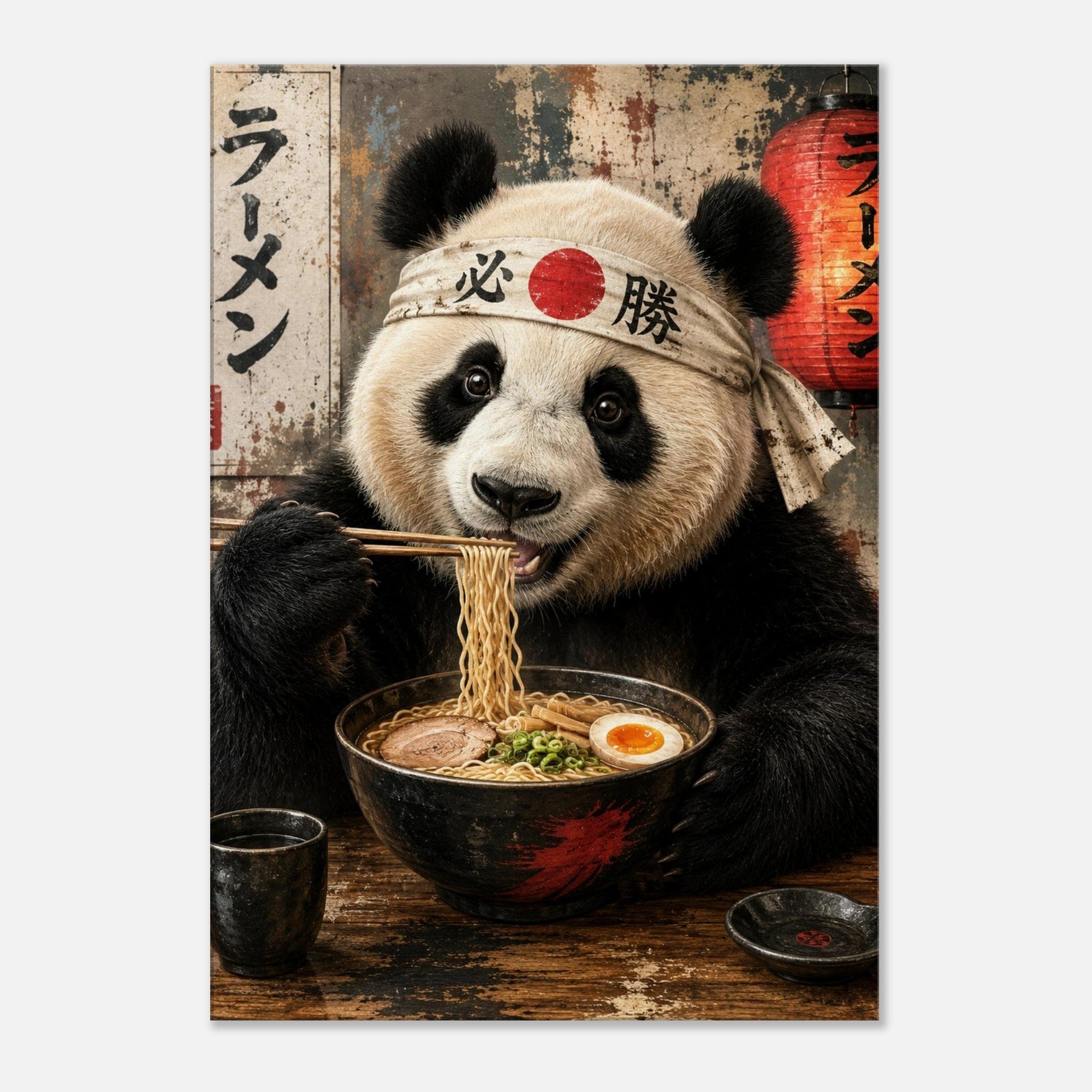 Panda mit Ramen – humorvolles Leinwandbild