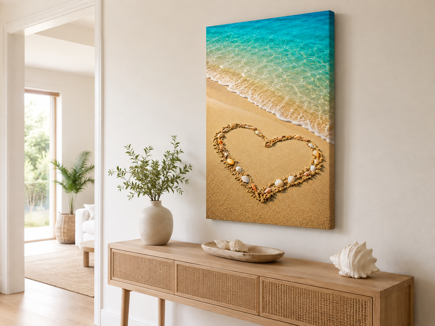 Muschelherz am Strand – maritimes Leinwandbild, Produktansicht 3