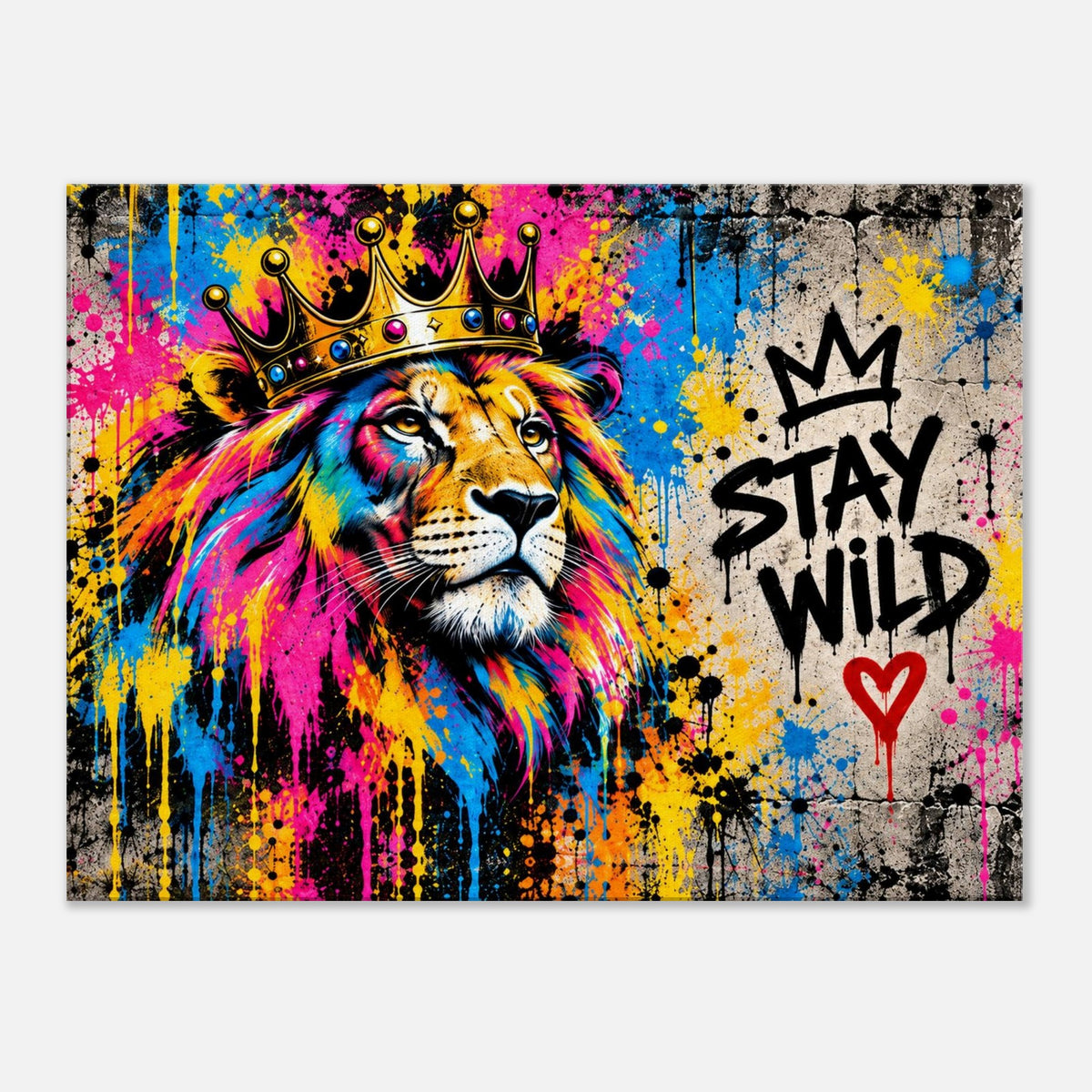 Bunter Löwe Stay Wild Leinwand – Produktansicht 4