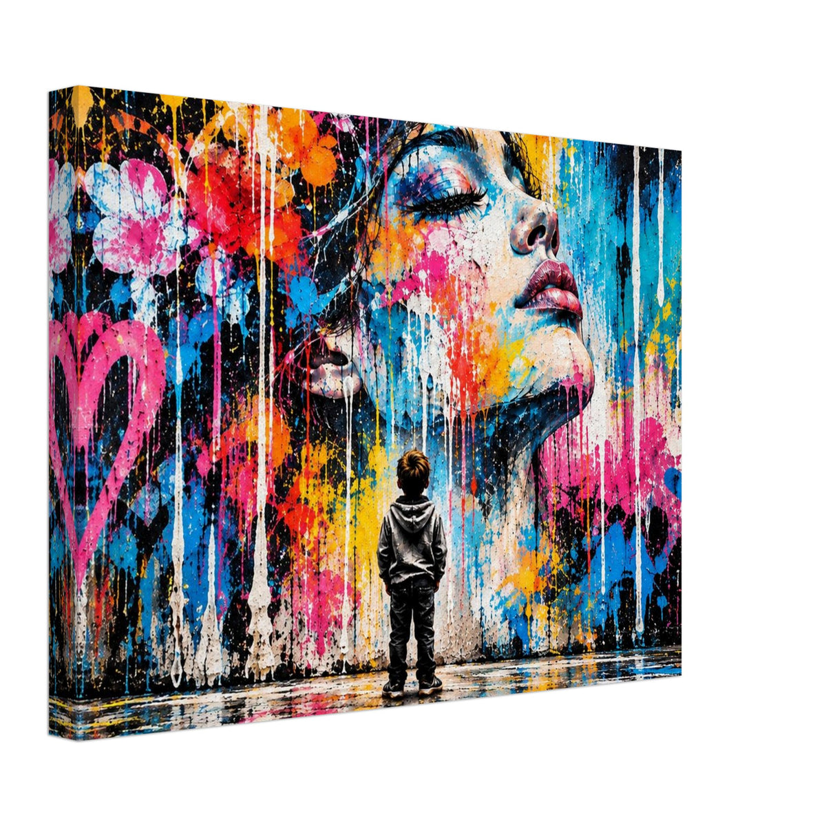 Street-Art Leinwandbild mit Kind und Frauenporträt – Produktansicht 3