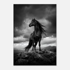 Schwarzes Pferd auf dem Berggipfel – Leinwandbild, Produktansicht 1