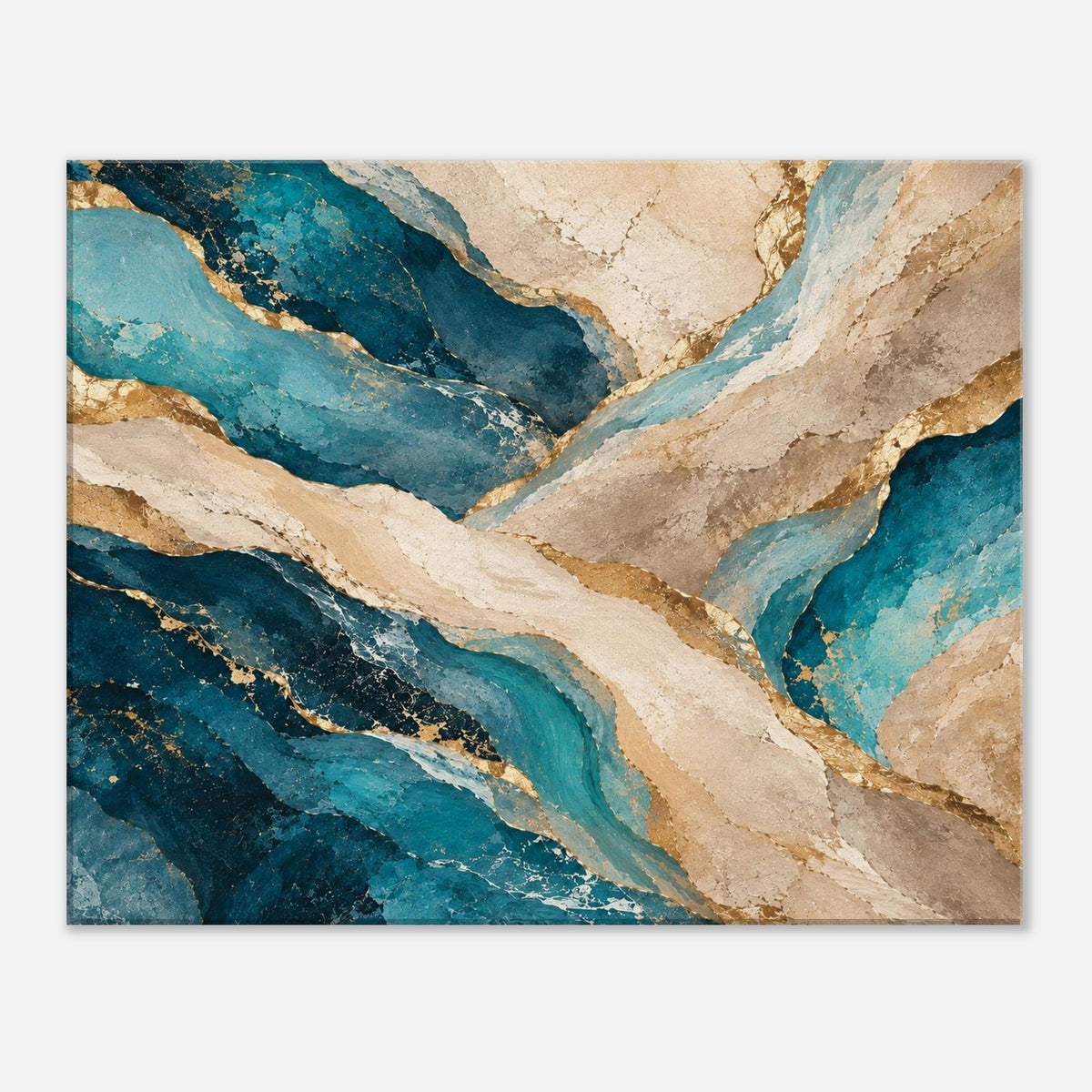 Blue & Terracotta – abstraktes Leinwandbild mit Goldakzenten