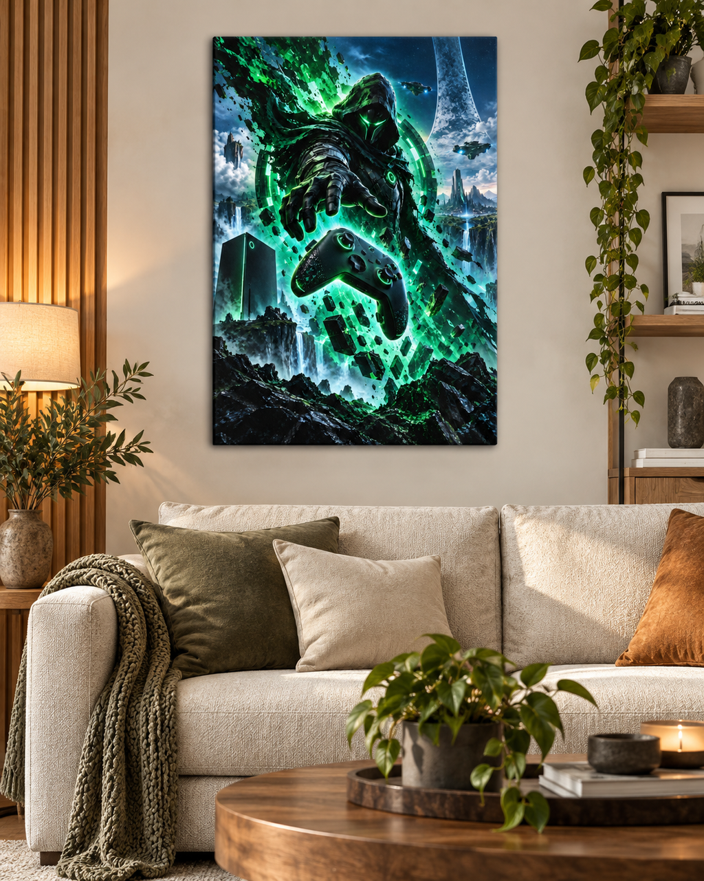 Grüner Cyber-Wächter – Gaming-Leinwandbild, Produktansicht 4
