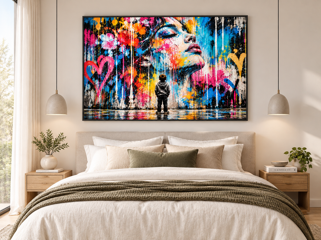 Street-Art Leinwandbild mit Kind und Frauenporträt – Produktansicht 12