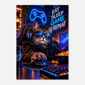 Gamer-Katze mit Headset – Neon-Leinwandbild, Produktansicht 1