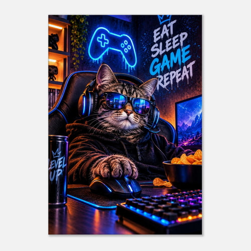 Gamer-Katze mit Headset – Neon-Leinwandbild, Produktansicht 1