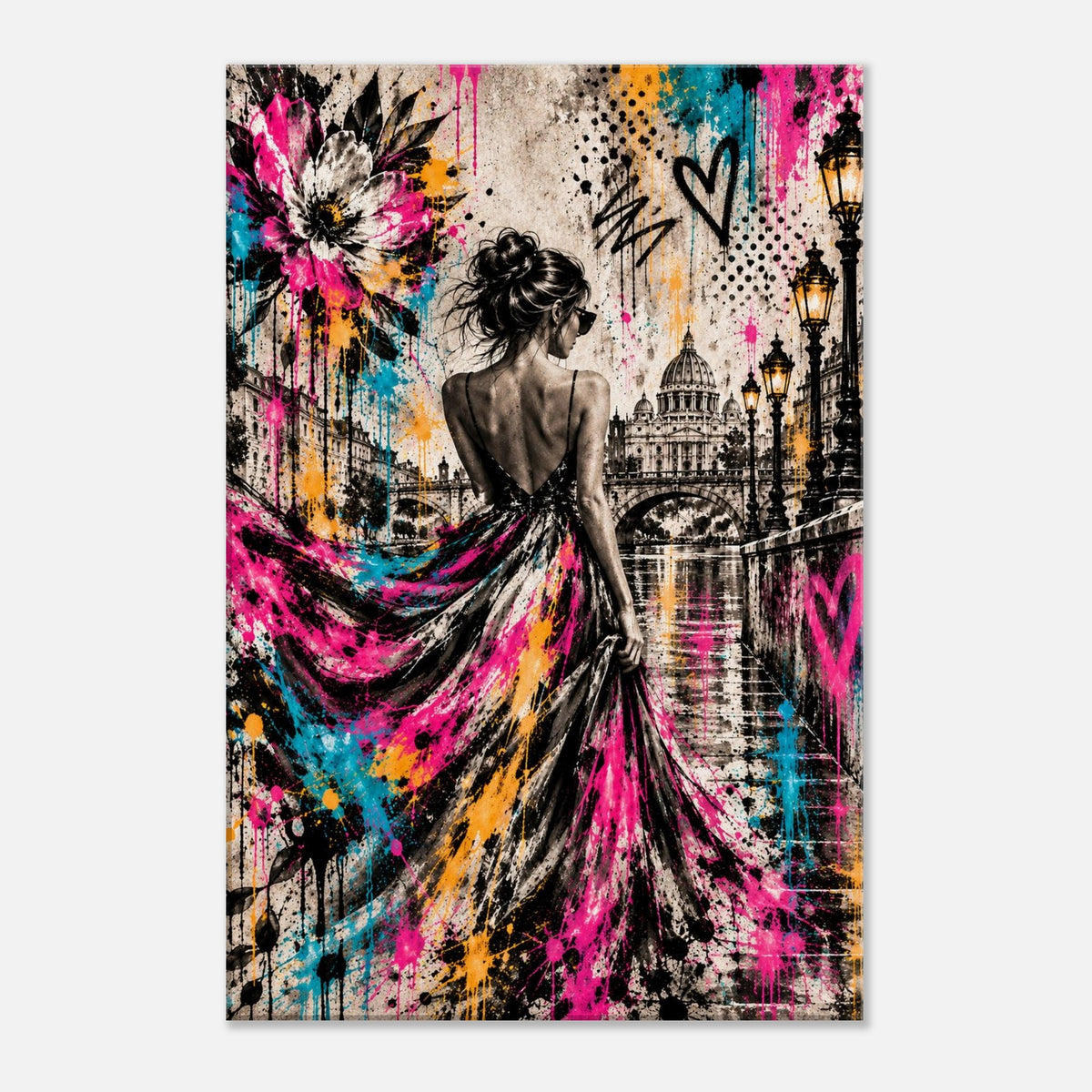Street-Art Frau in Rom – farbenfrohes Leinwandbild