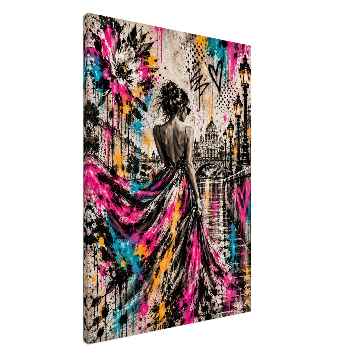 Street-Art Frau in Rom – farbenfrohes Leinwandbild