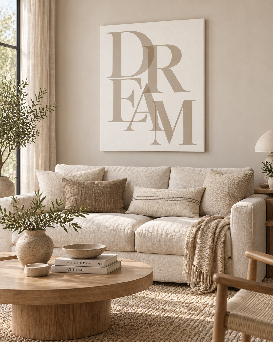 DREAM – minimalistisches Leinwandbild in Beige