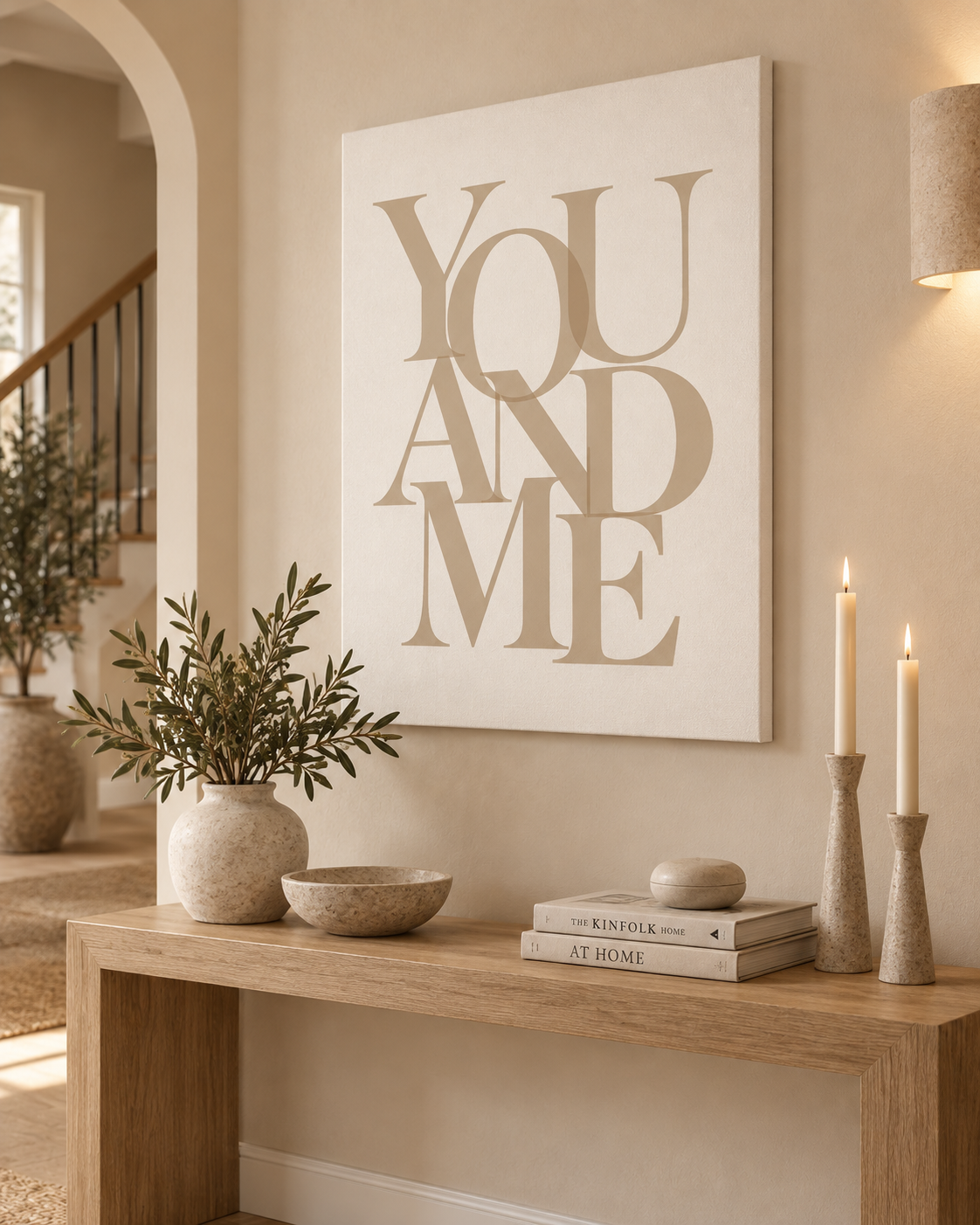YOU AND ME – minimalistisches Leinwandbild in Beige