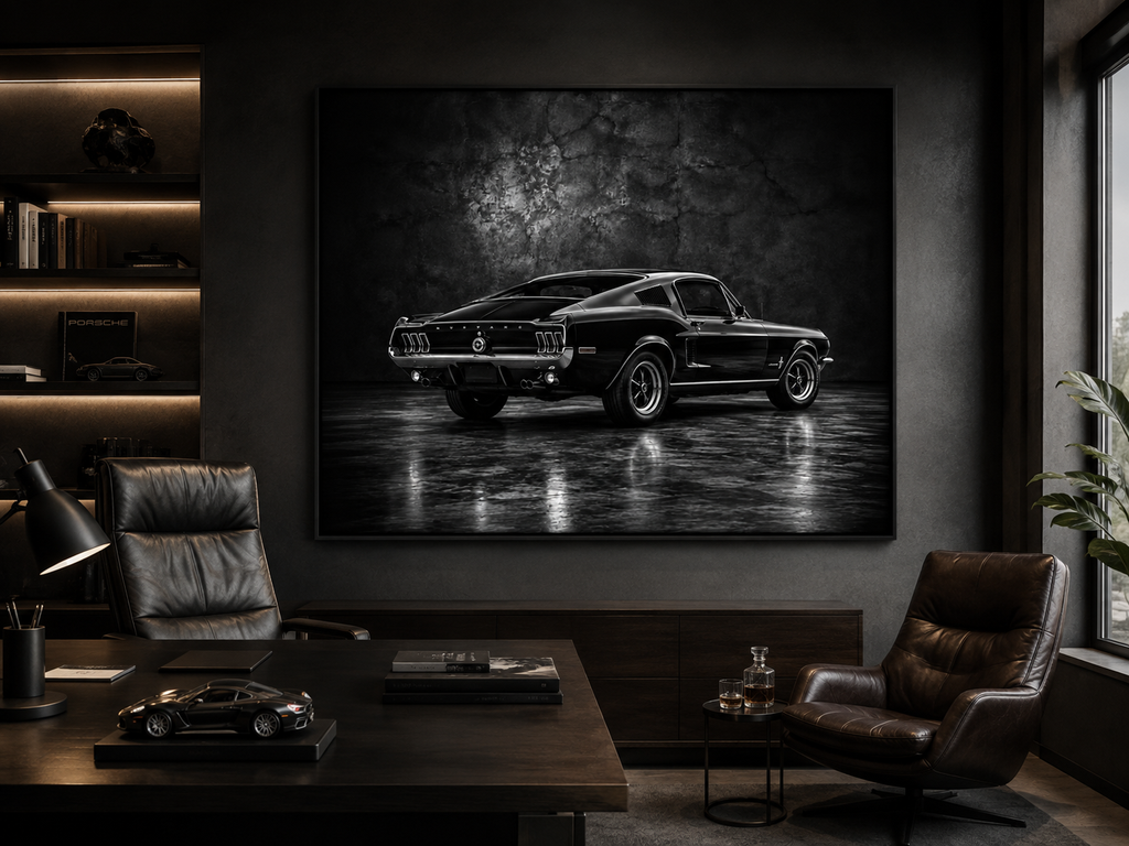 Klassischer Muscle Car in Heckansicht – Leinwandbild, Produktansicht 2