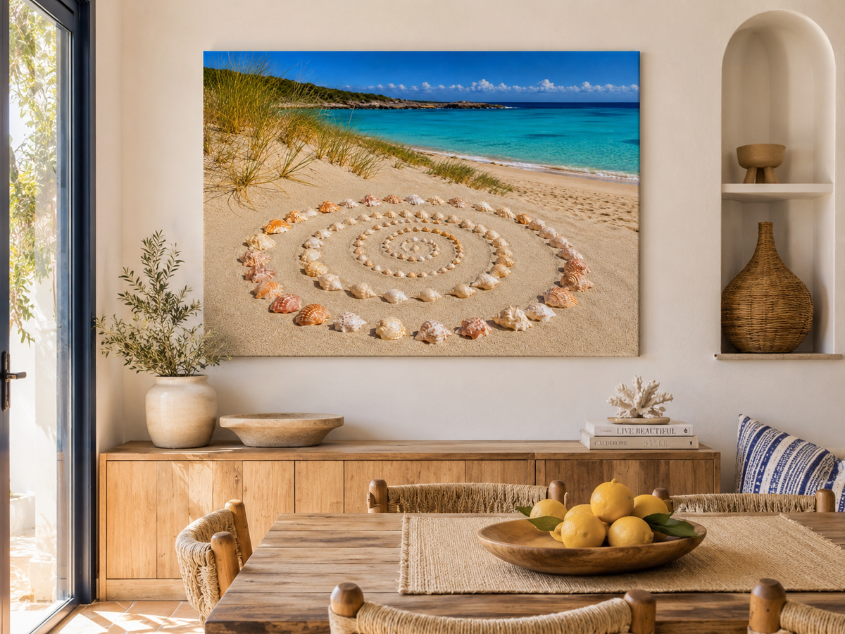 Muschelspirale am Strand – maritimes Leinwandbild, Produktansicht 2