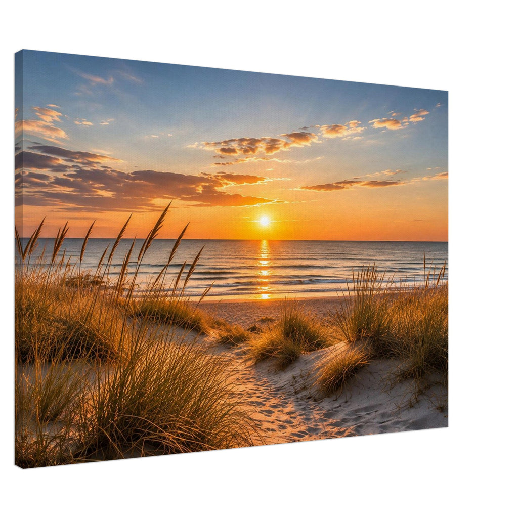 Sonnenuntergang über Strand und Dünen – Leinwandbild, Produktansicht 2