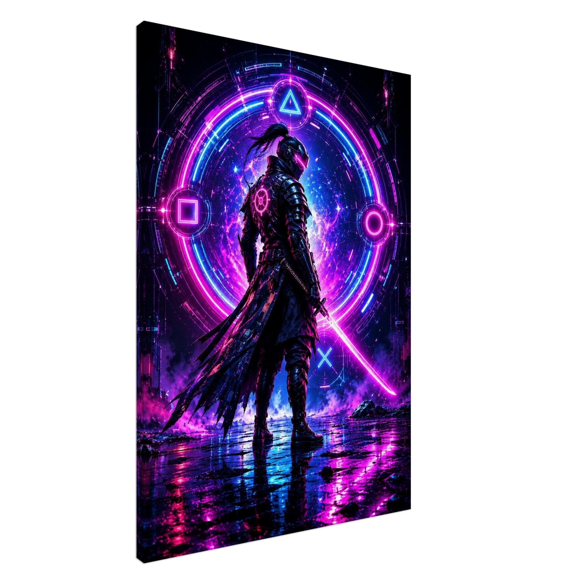 Cyber-Ninja im Neonportal – Gaming-Leinwandbild, Produktansicht 5