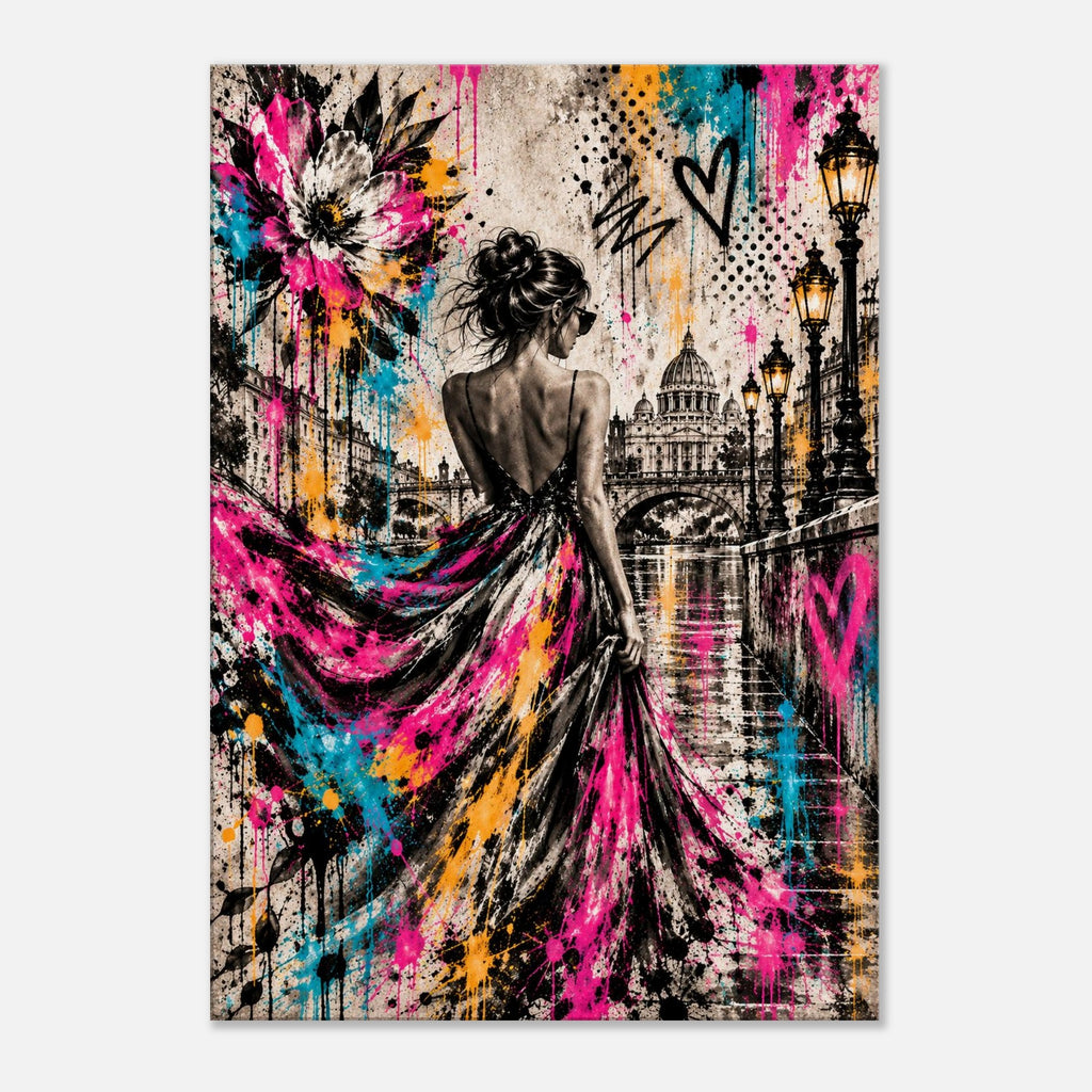Street-Art Frau in Rom – farbenfrohes Leinwandbild