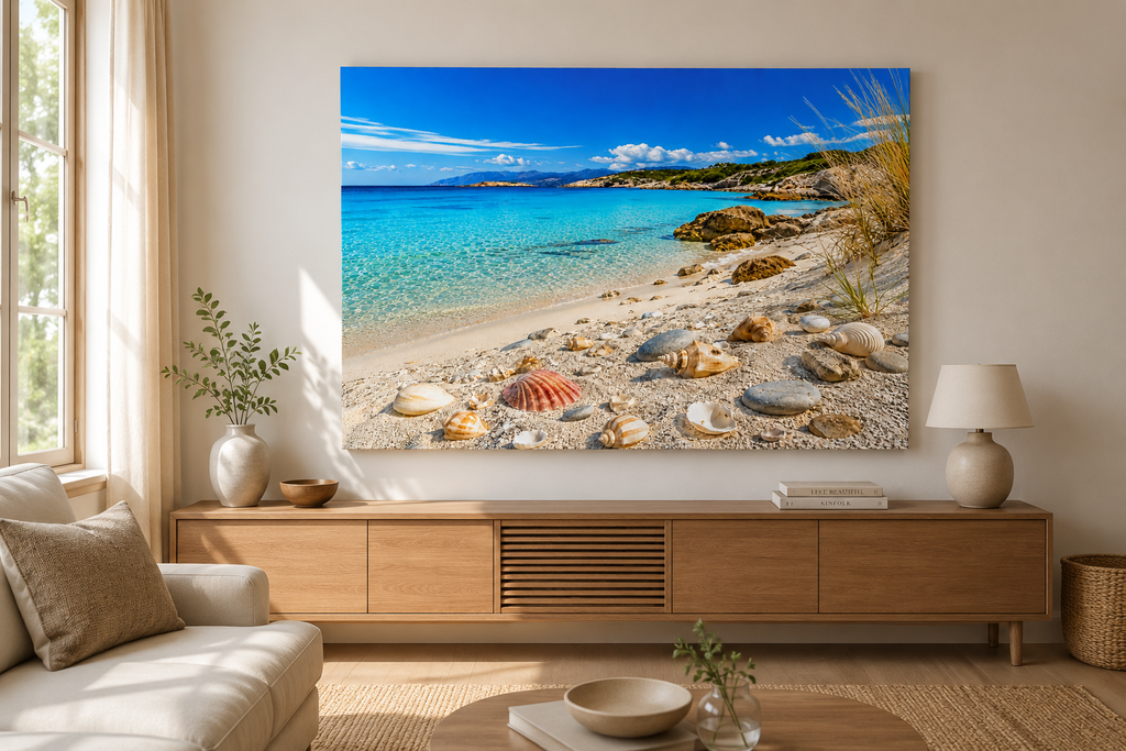 Muschelstrand mit türkisblauem Meer – zusätzliche Ansicht
