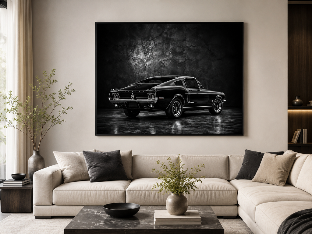 Klassischer Muscle Car in Heckansicht – Leinwandbild, Produktansicht 3