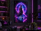 Cyber-Ninja im Neonportal – Gaming-Leinwandbild, Produktansicht 3