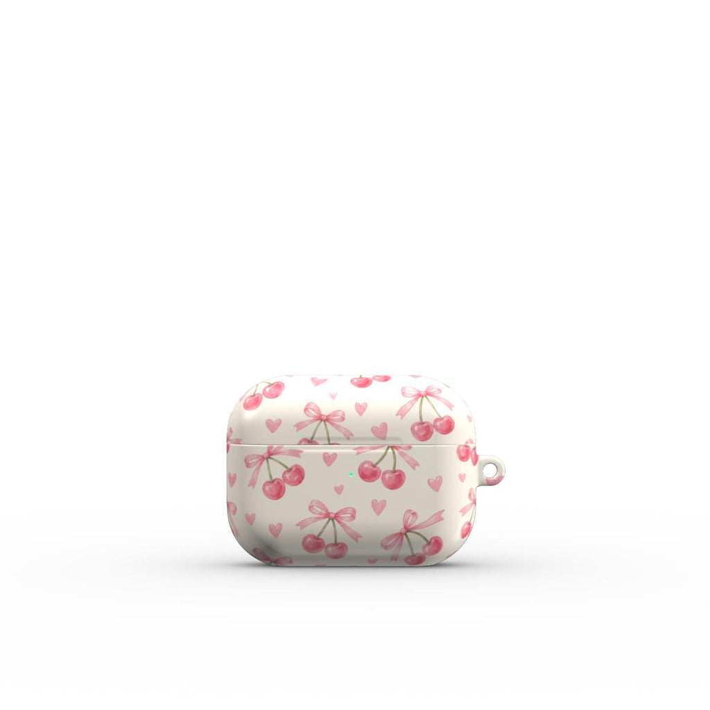 Cherry AirPods Case rosa mit Kirschen und Schleifen – Produktansicht