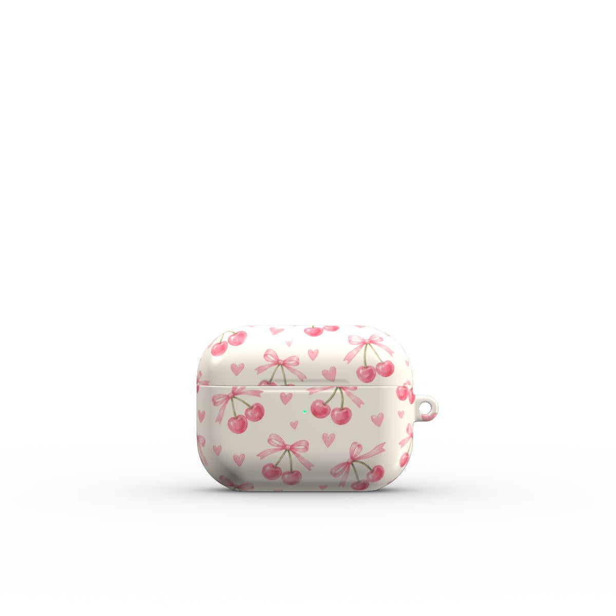 Cherry AirPods Case rosa mit Kirschen und Schleifen – Produktansicht