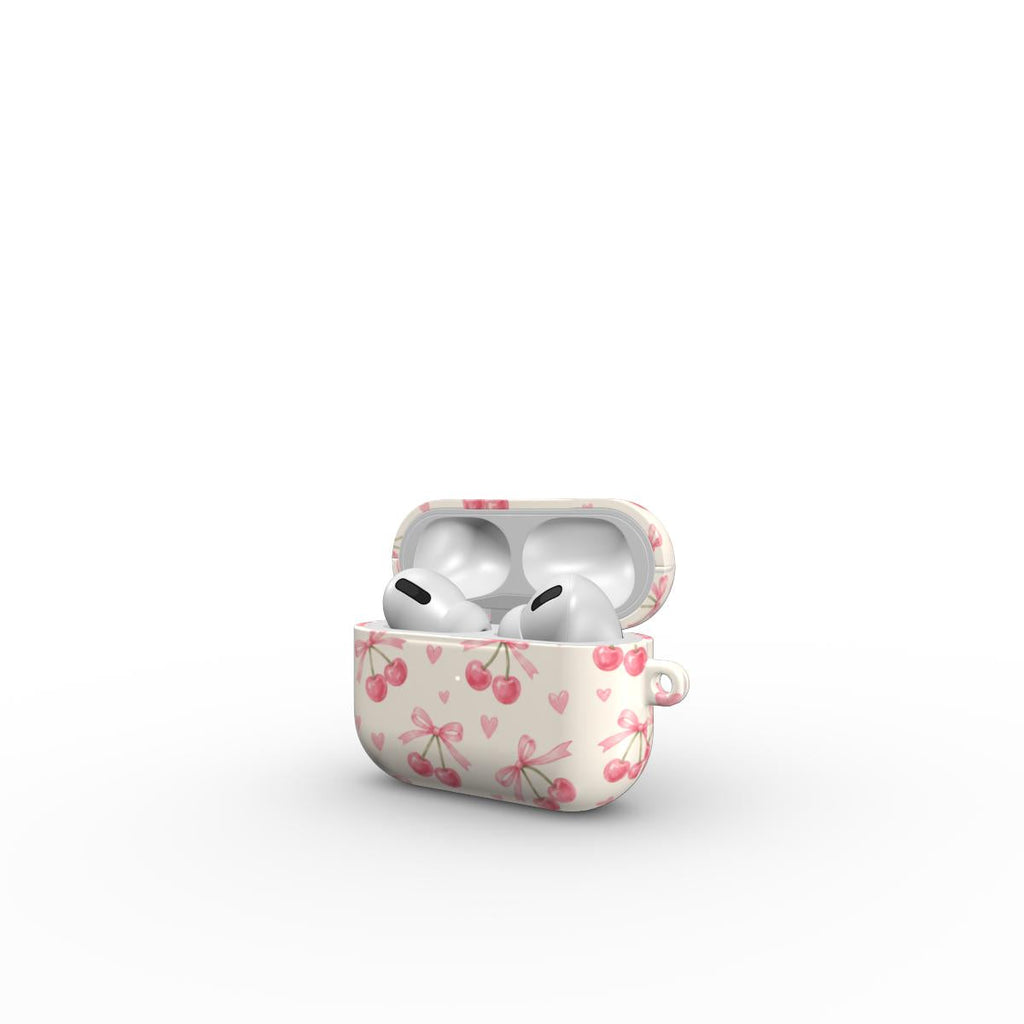 Cherry AirPods Case rosa mit Kirschen und Schleifen – Hauptansicht