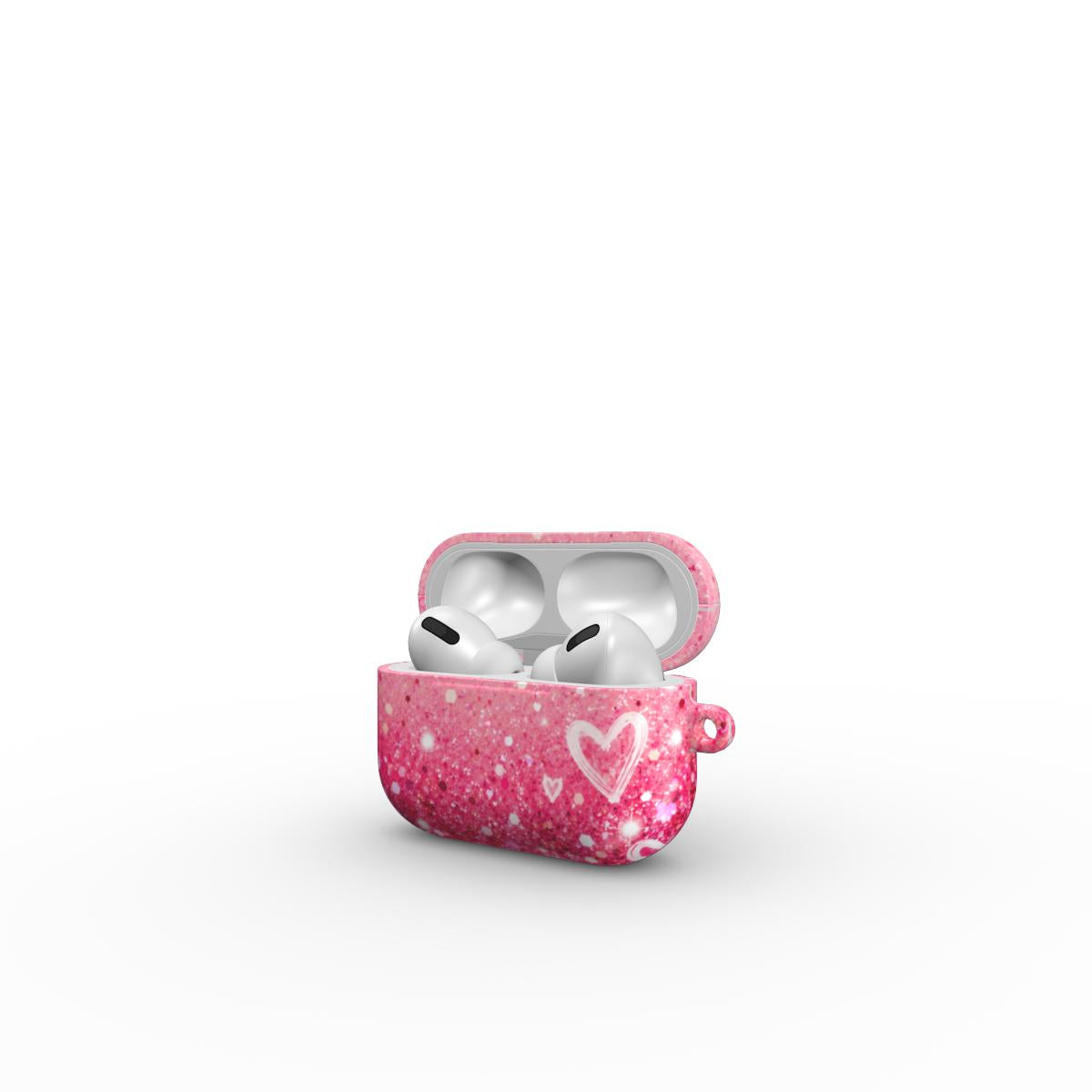 AirPods Pink Glitter Case mit Herzen Vorderansicht