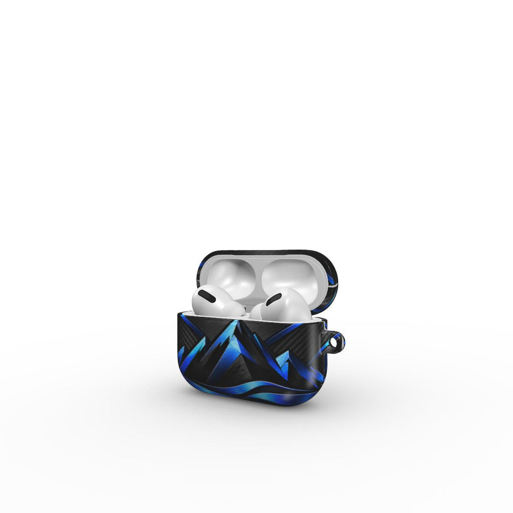 AirPods Hülle Schwarz Blau Berg Design Vorderansicht