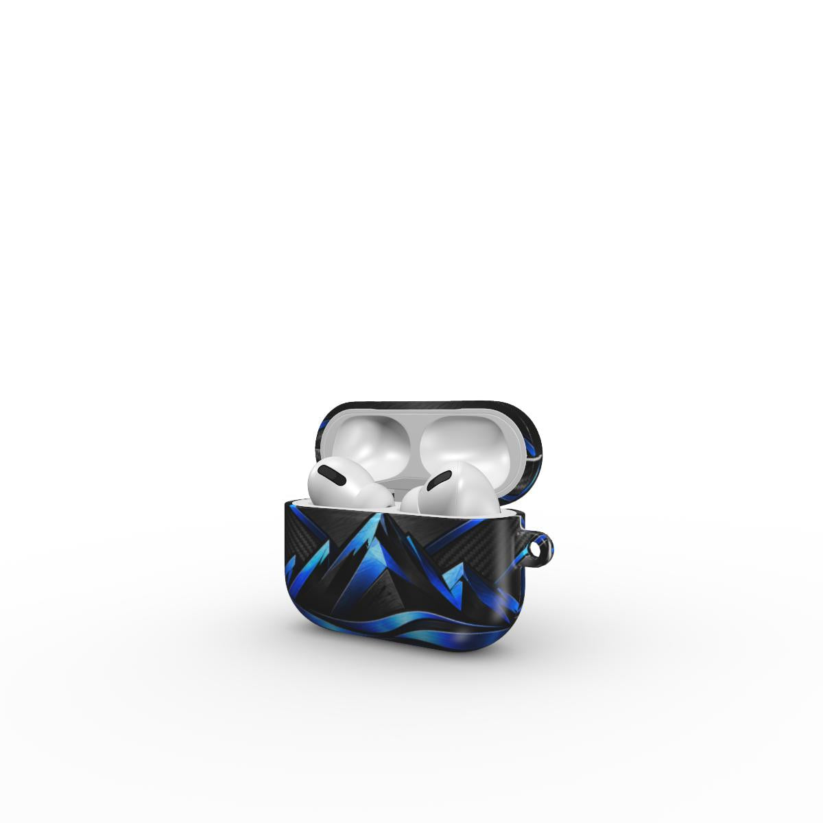 AirPods Hülle Schwarz Blau Berg Design Vorderansicht