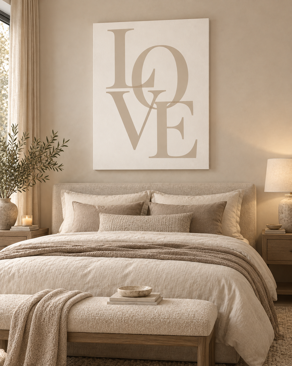 LOVE – minimalistisches Leinwandbild in Beige