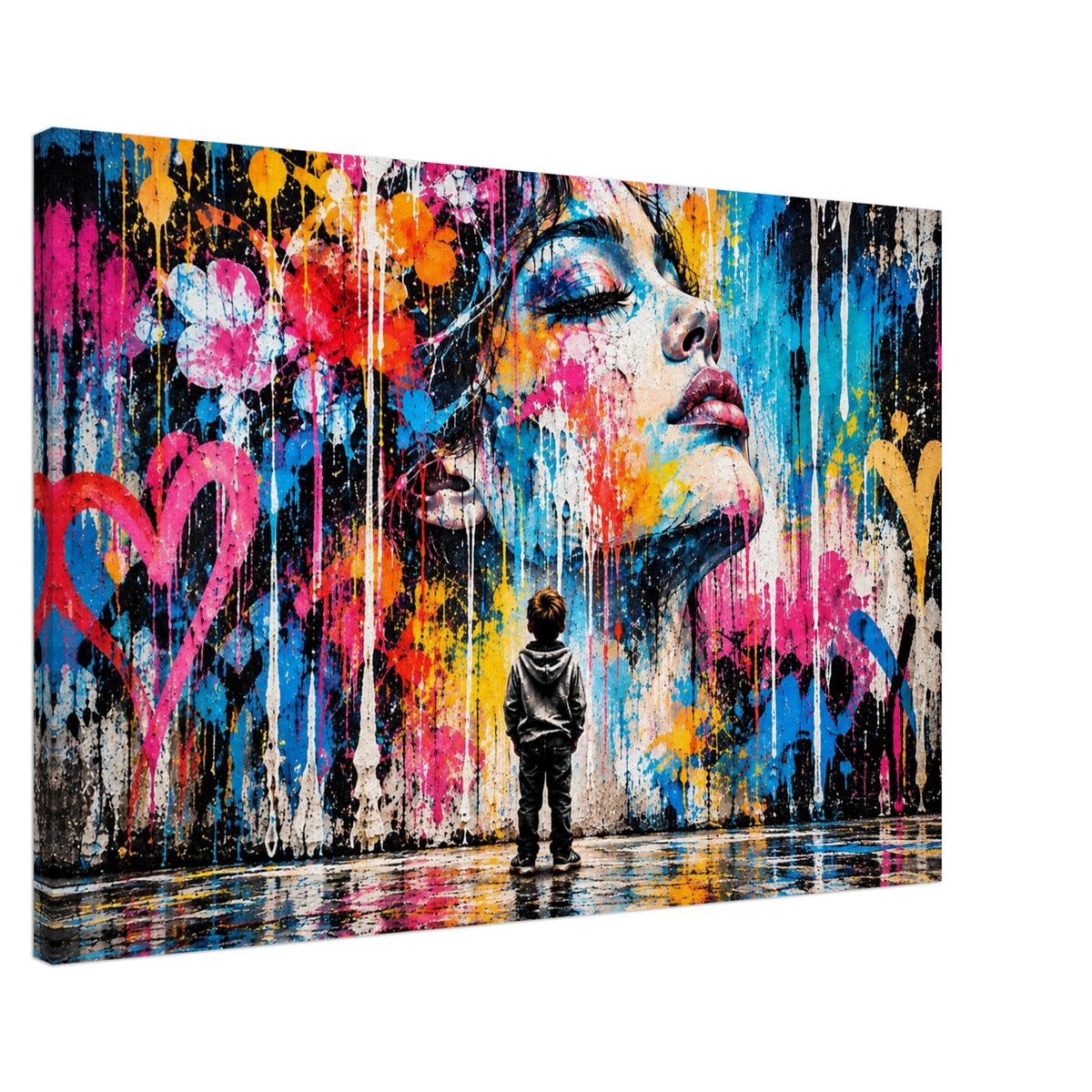 Street-Art Leinwandbild mit Kind und Frauenporträt – Produktansicht 8