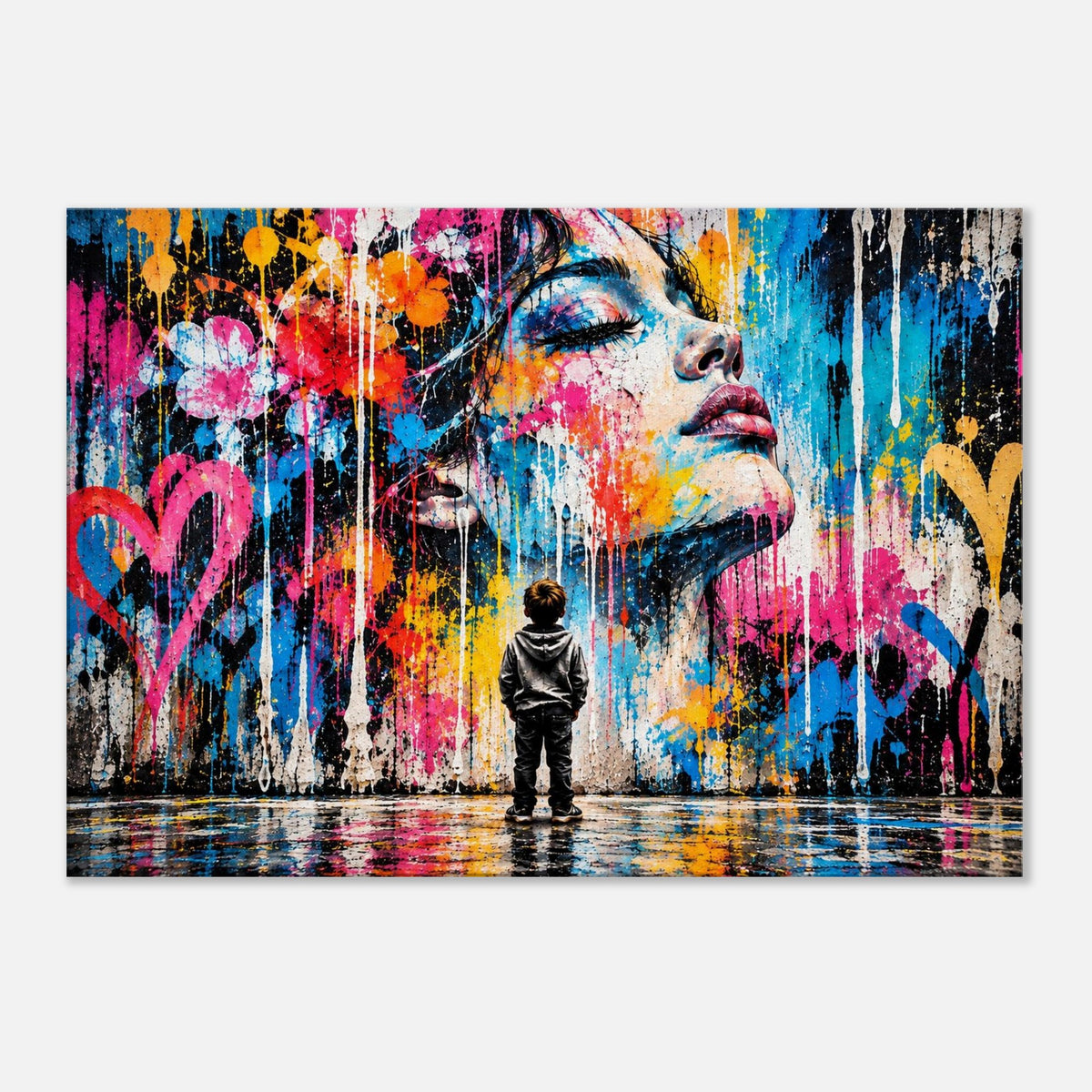 Street-Art Leinwandbild mit Kind und Frauenporträt – Produktansicht 13