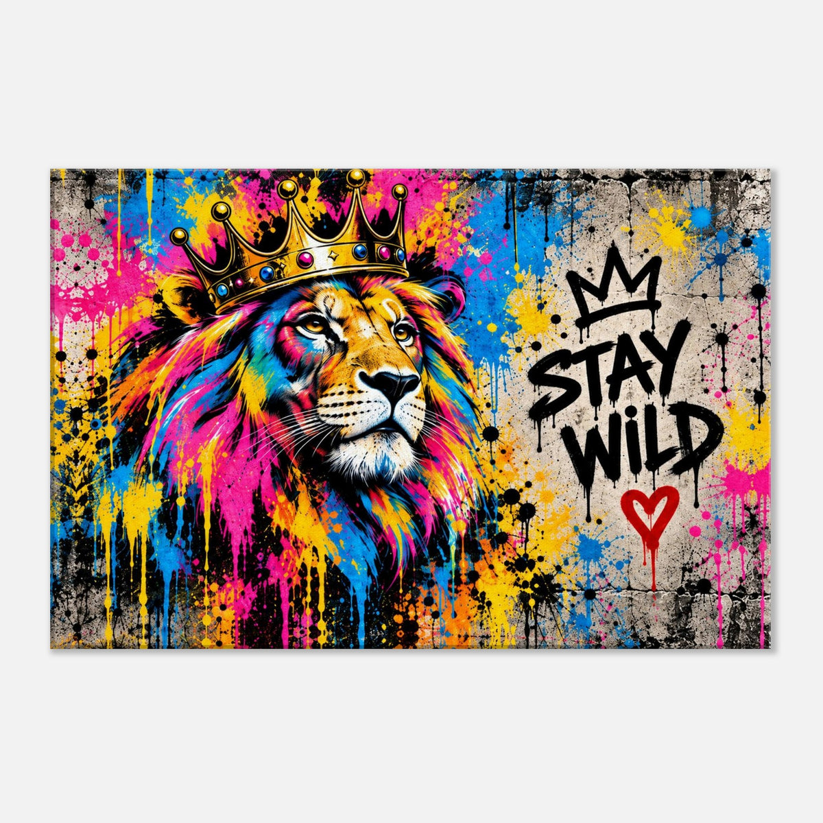Bunter Löwe Stay Wild Leinwand – Produktansicht 5