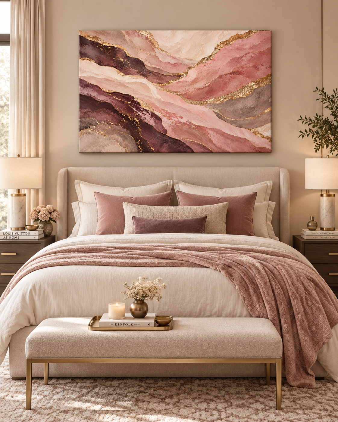 Blush & Gold – abstraktes Leinwandbild in Rosa und Plum