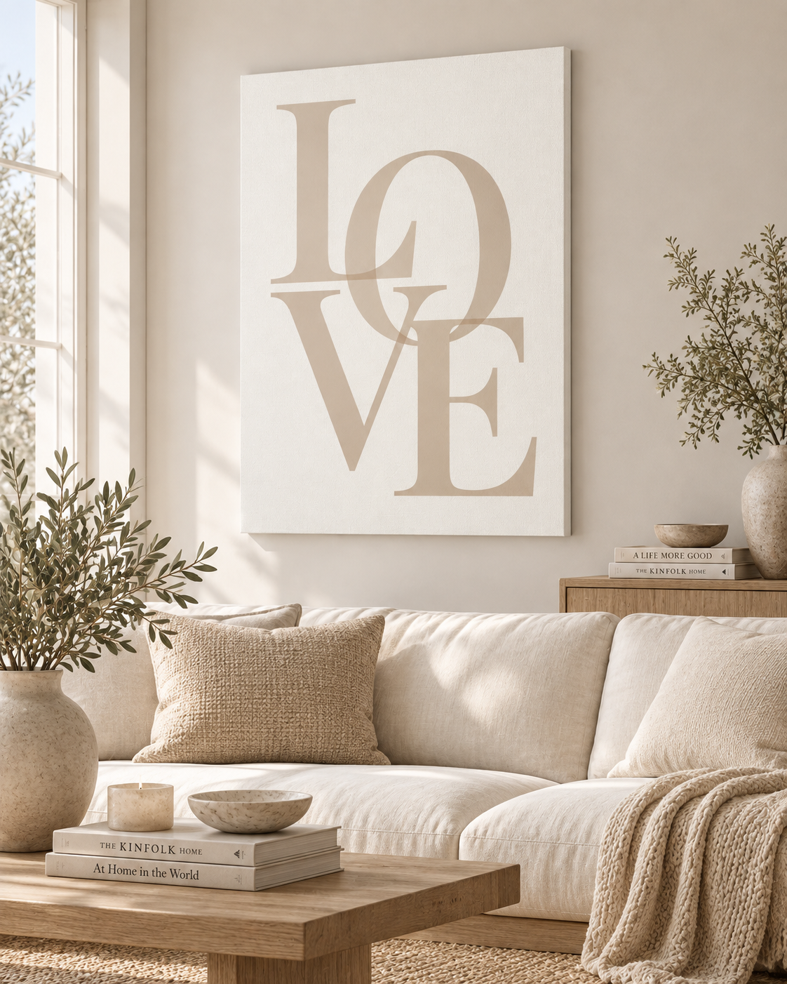 LOVE – minimalistisches Leinwandbild in Beige