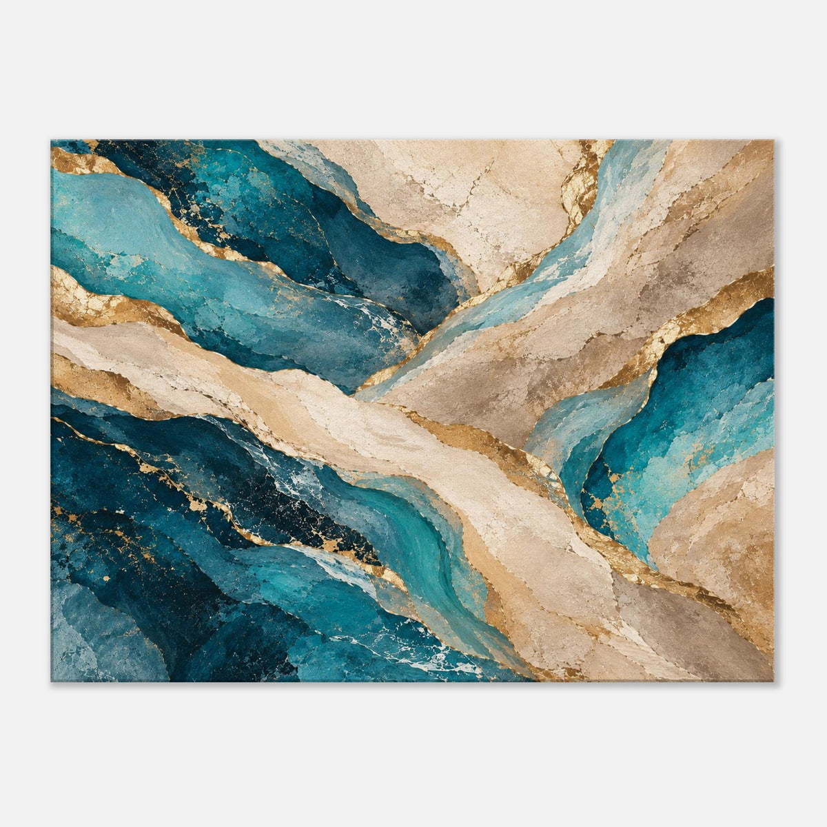Blue & Terracotta – abstraktes Leinwandbild mit Goldakzenten