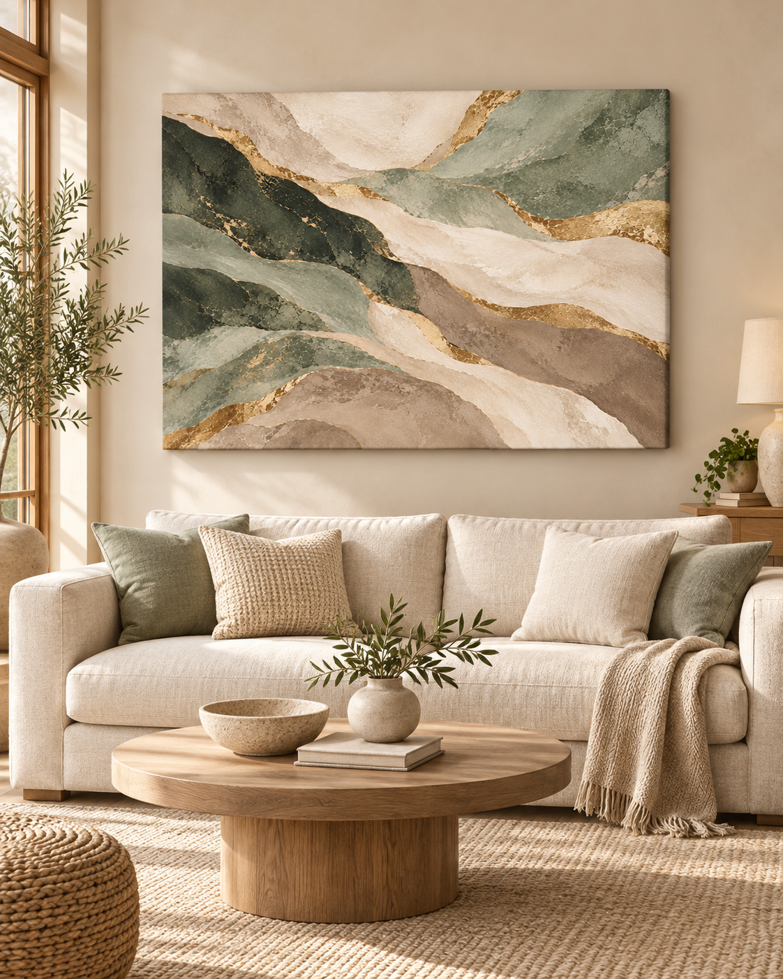 Sage & Gold – abstraktes Leinwandbild in Grün und Beige