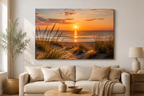 Sonnenuntergang über Strand und Dünen – Leinwandbild, Produktansicht 3